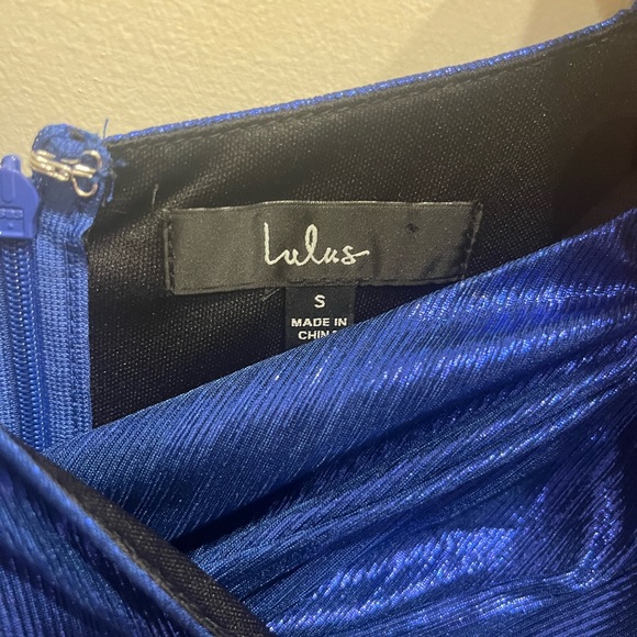 Lulu's Tier to Party Blue Shiny Sleeveless Tiered Mini Dress - Picture 4 of 4